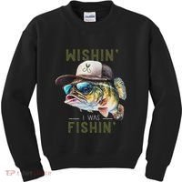 Wishin I Was Fishin Fishing Gift Kids Sweatshirt thumb 0