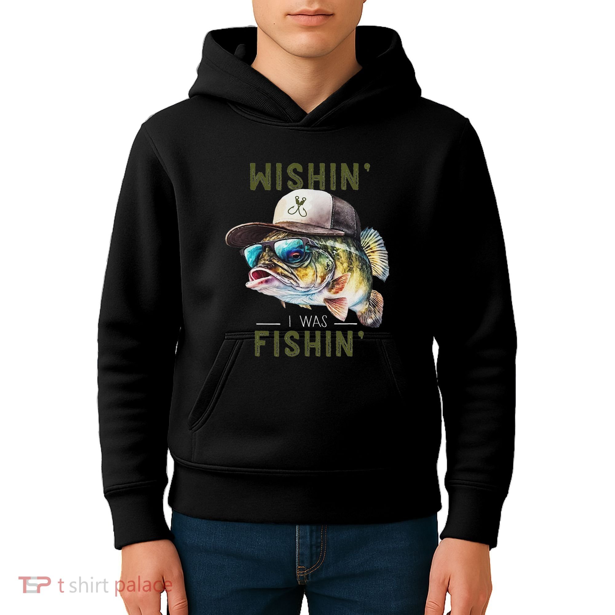 Wishin I Was Fishin Fishing Gift Kids Hoodie