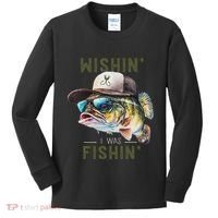 Wishin I Was Fishin Fishing Gift Kids Long Sleeve Shirt thumb 0
