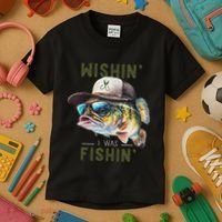 Wishin I Was Fishin Fishing Gift Kids T-Shirt thumb 3