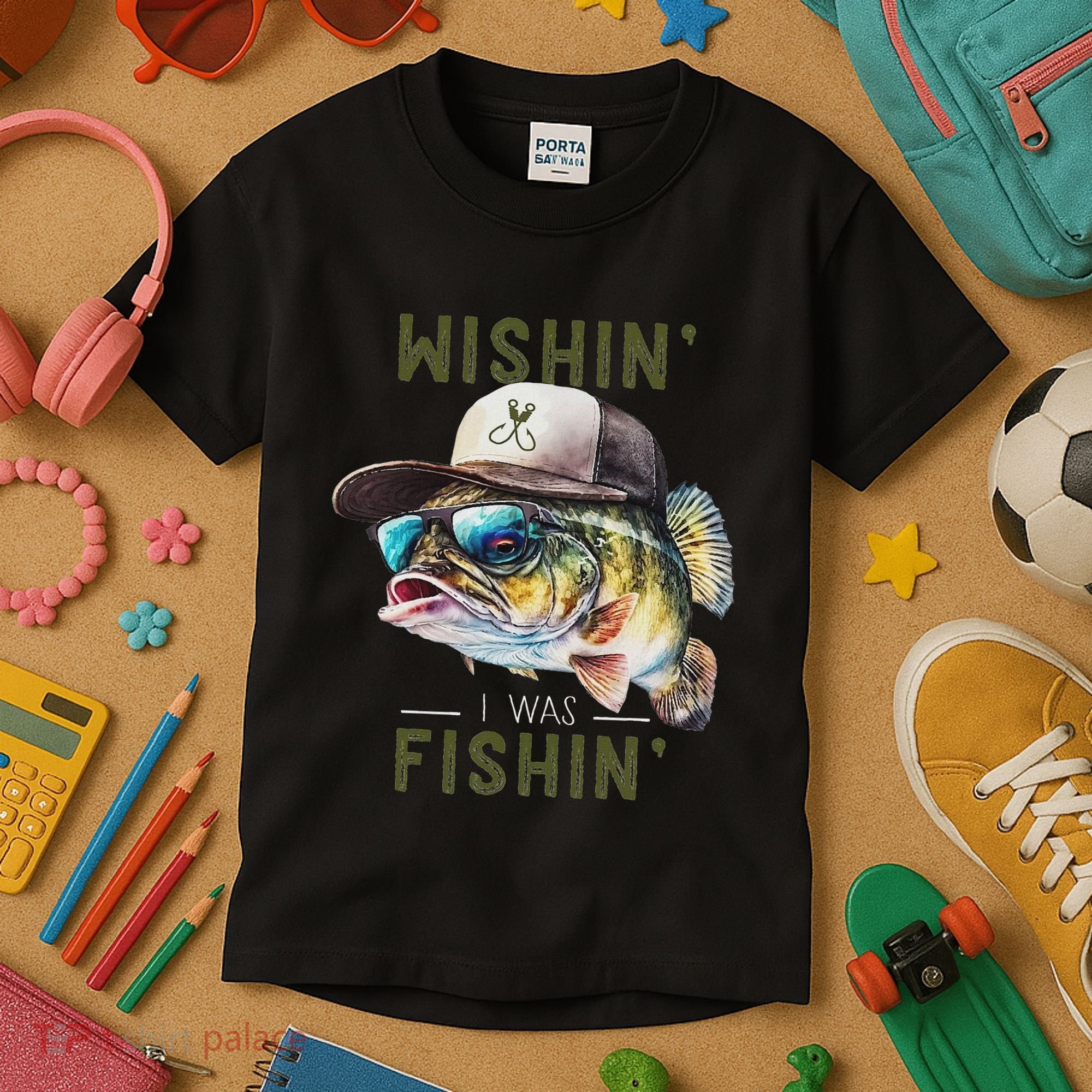 Wishin I Was Fishin Fishing Gift Kids T-Shirt