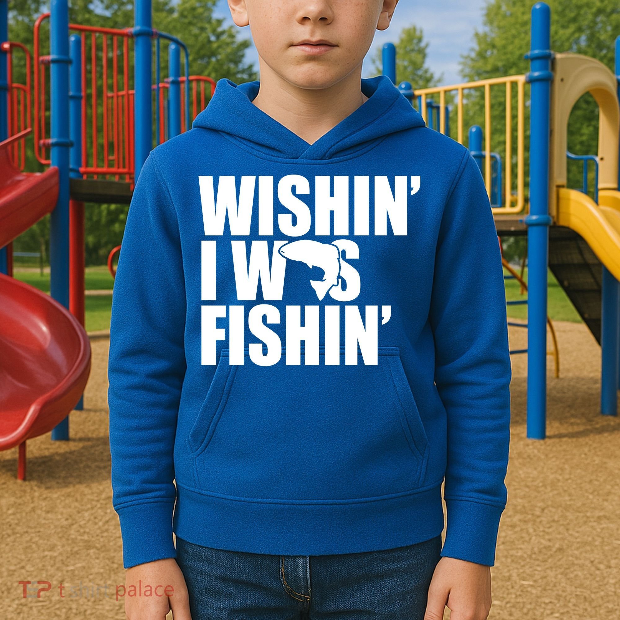 Wishin I Was Fishin Kids Hoodie