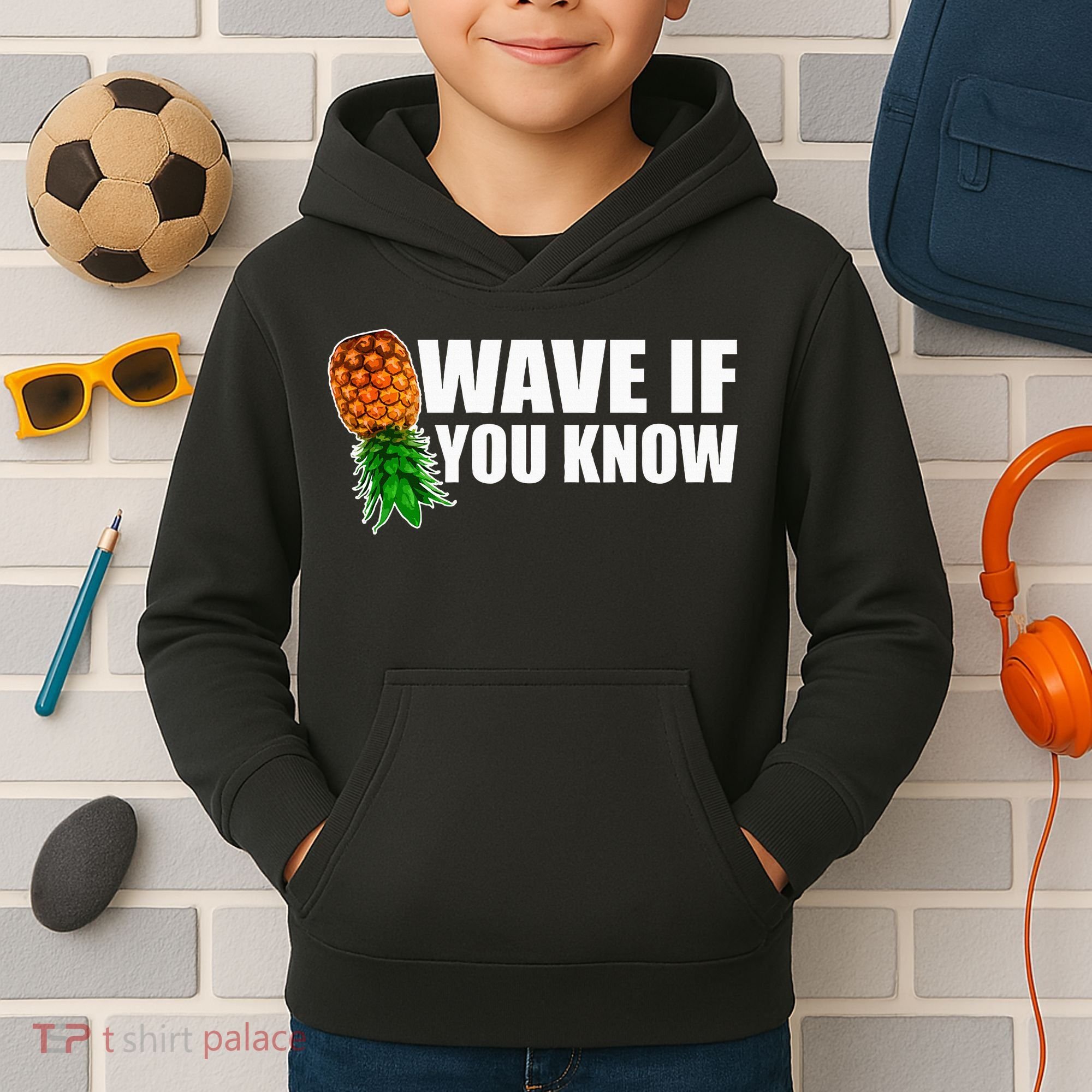 Wave If You Know. Upside Down Pineapple Kids Hoodie