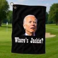 Where's Jackie? Funny AntiBiden Golf Towel thumb 1
