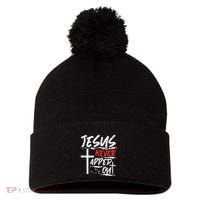 Wrestling Jesus Never Tapped Out Christian Wrestle Pom Pom 12in Knit Beanie thumb 0