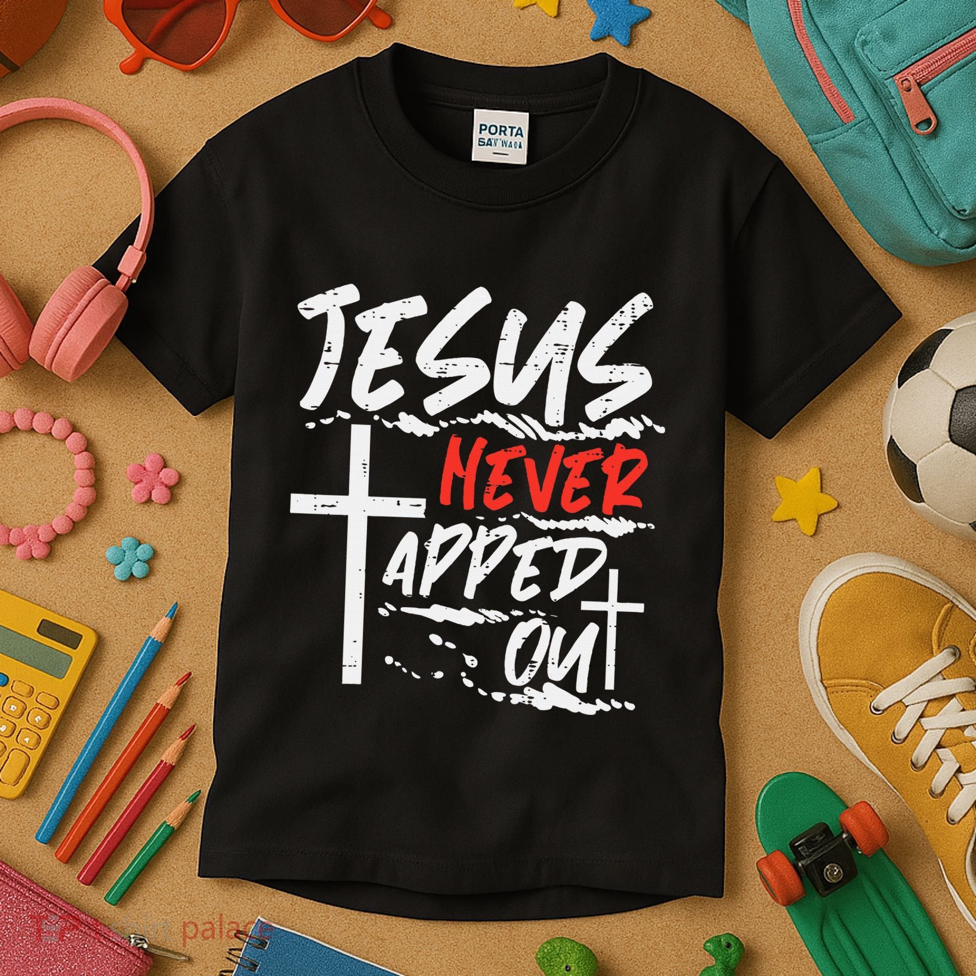 Wrestling Jesus Never Tapped Out Christian Wrestle Kids T-Shirt