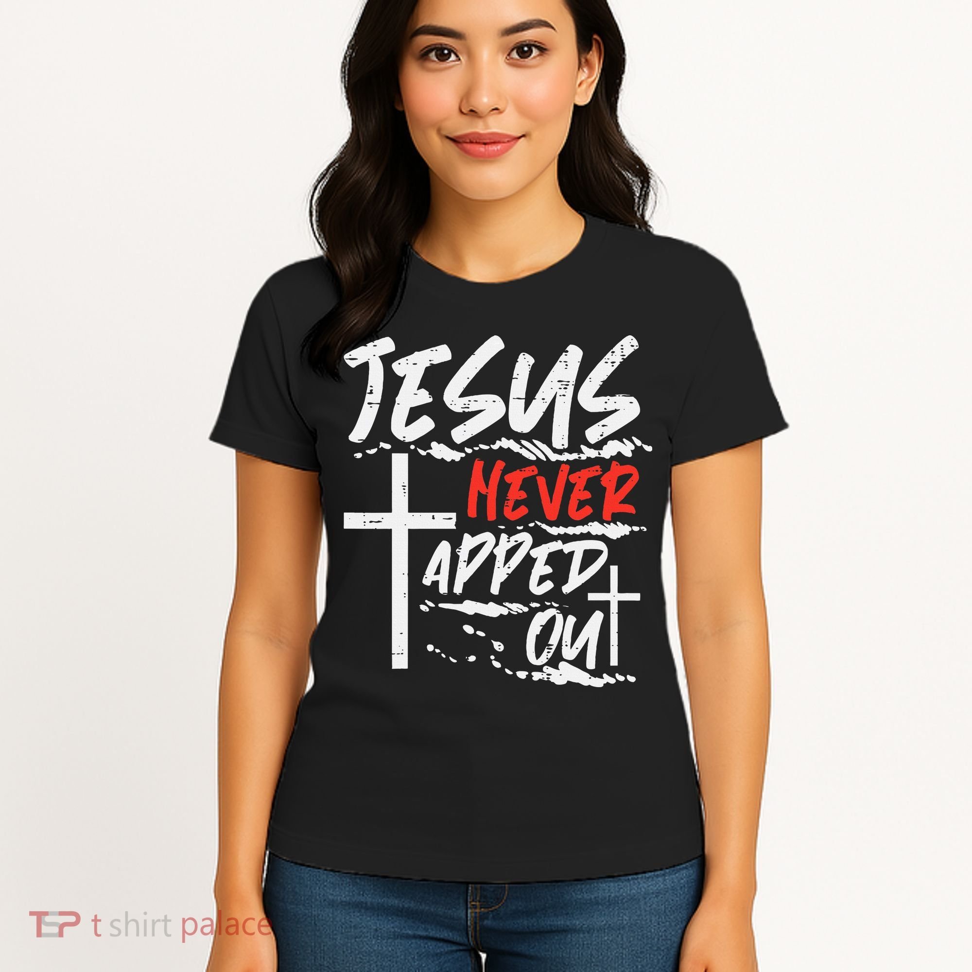 Wrestling Jesus Never Tapped Out Christian Wrestle Women's T-Shirt