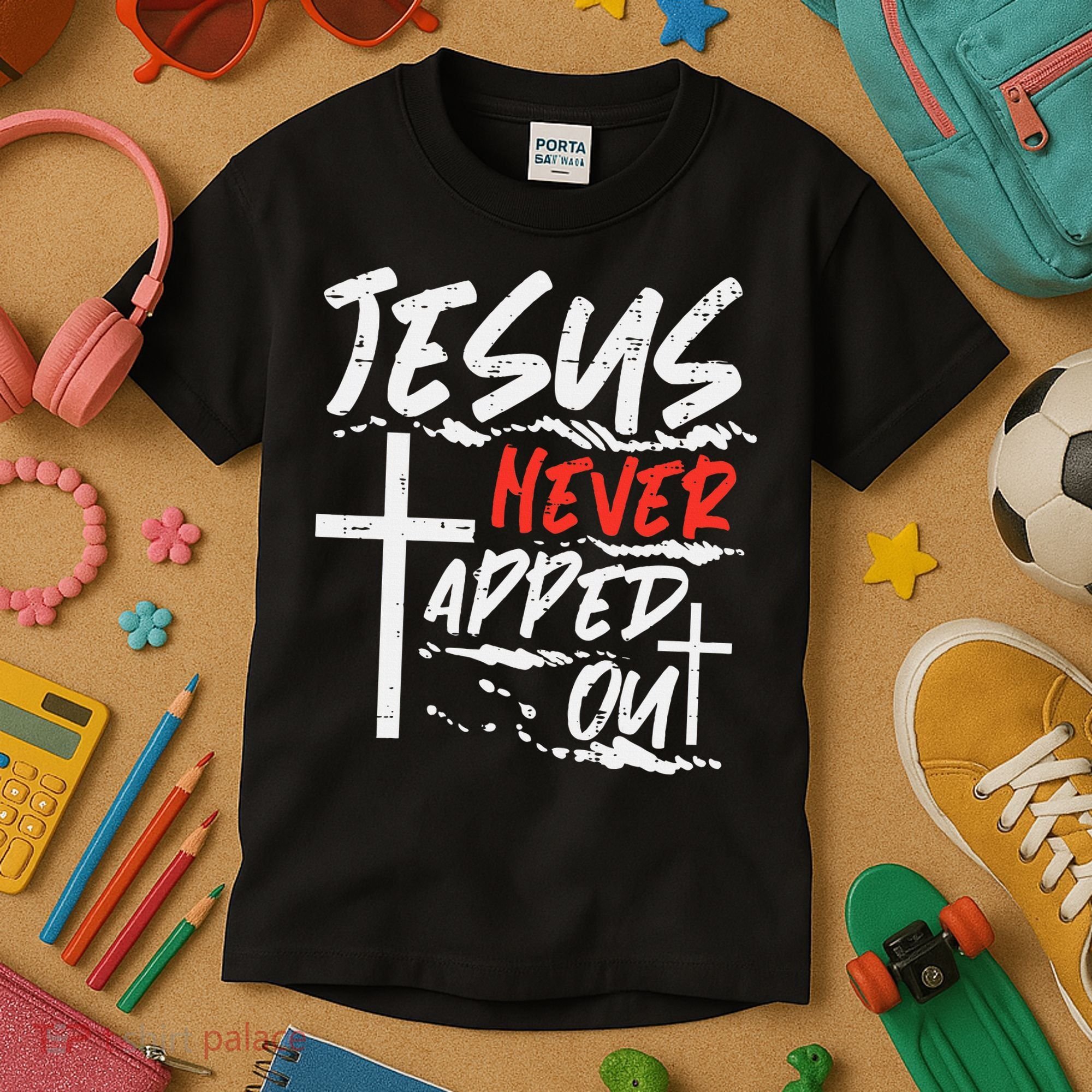 Wrestling Jesus Never Tapped Out Christian Wrestle Kids T-Shirt