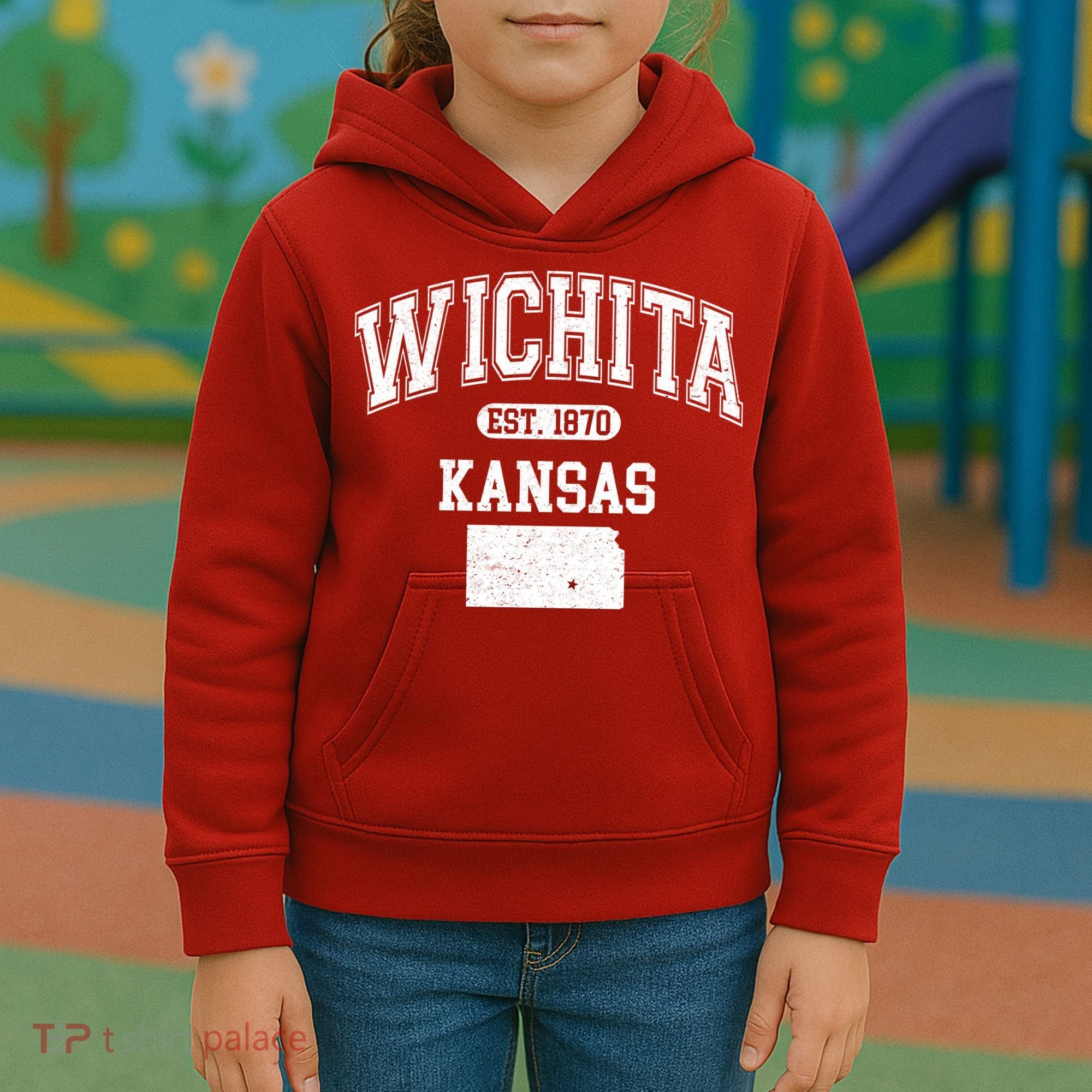 Wichita Kansas Est 1870 Varsity Kids Hoodie
