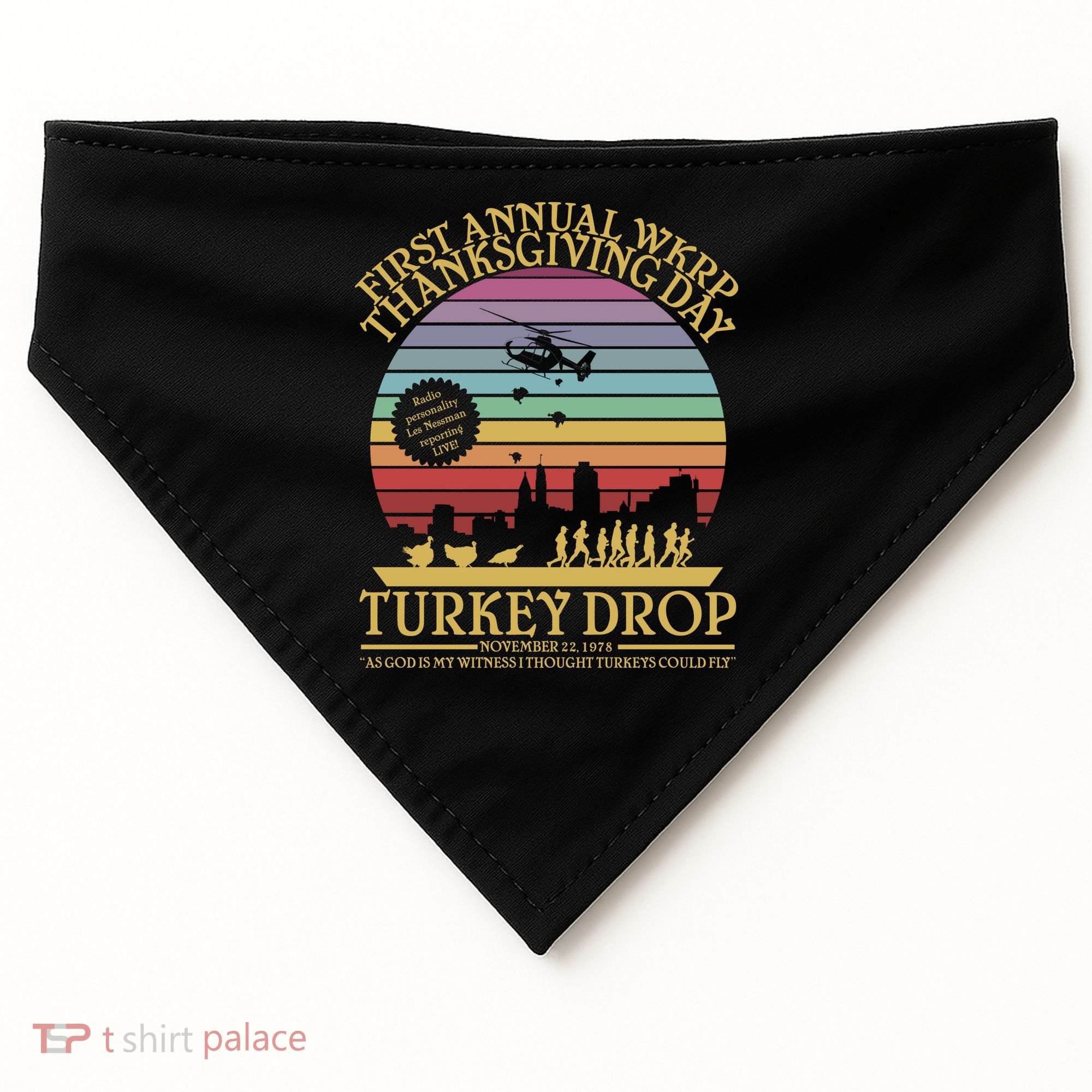 WKRP Thanksgiving Turkey Drop Funny Retro USA-Made Doggie Bandana