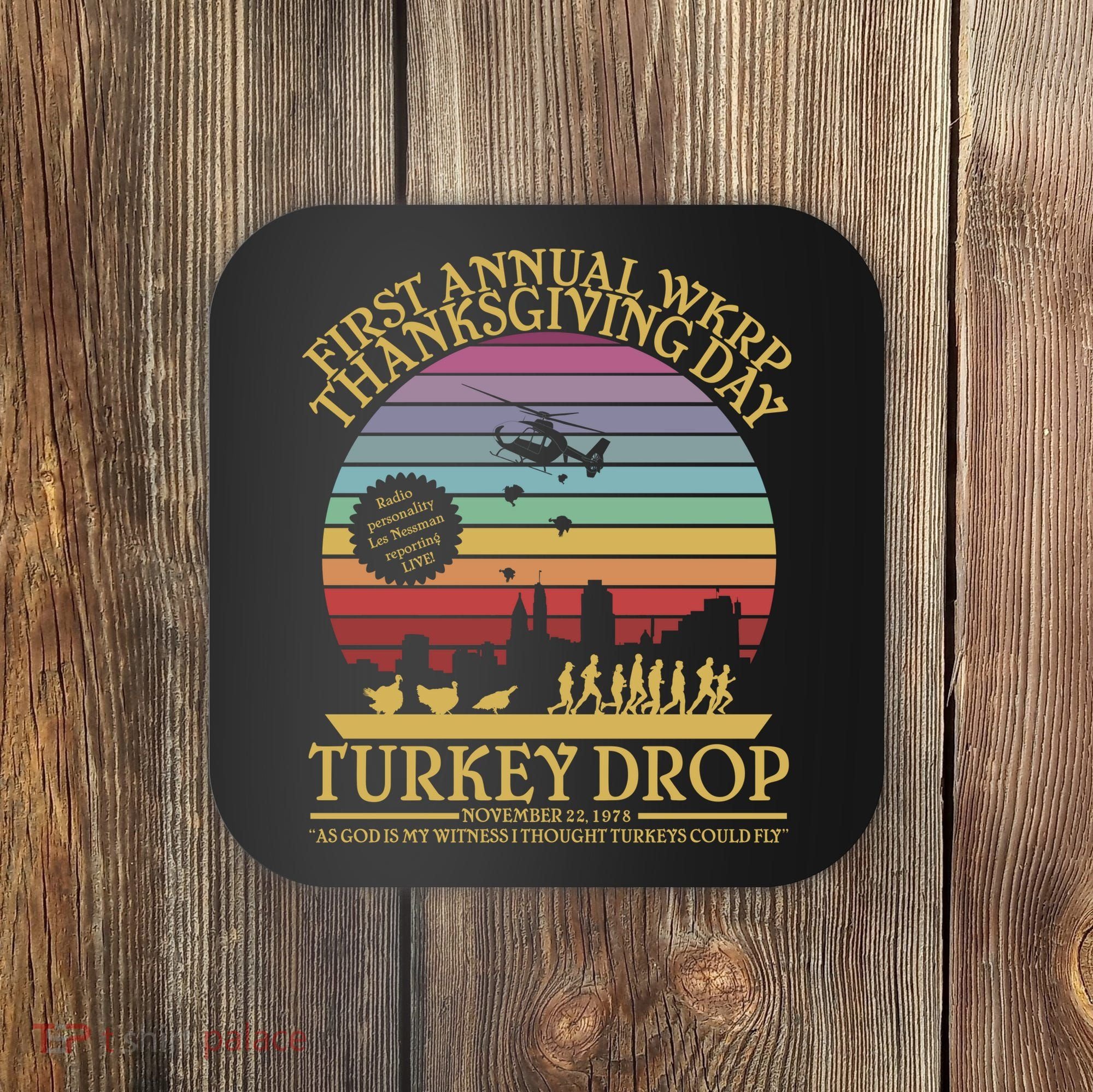 WKRP Thanksgiving Turkey Drop Funny Retro Coaster