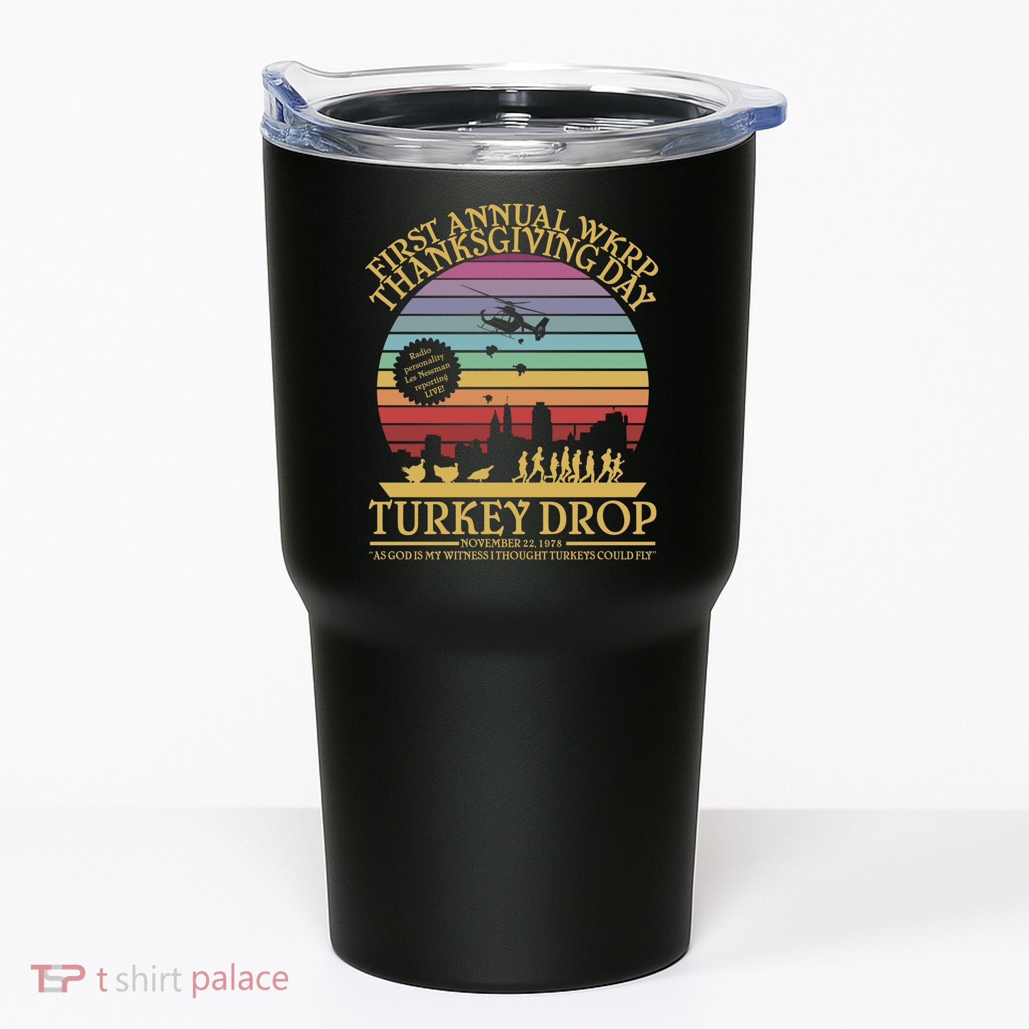 WKRP Thanksgiving Turkey Drop Funny Retro Tumbler