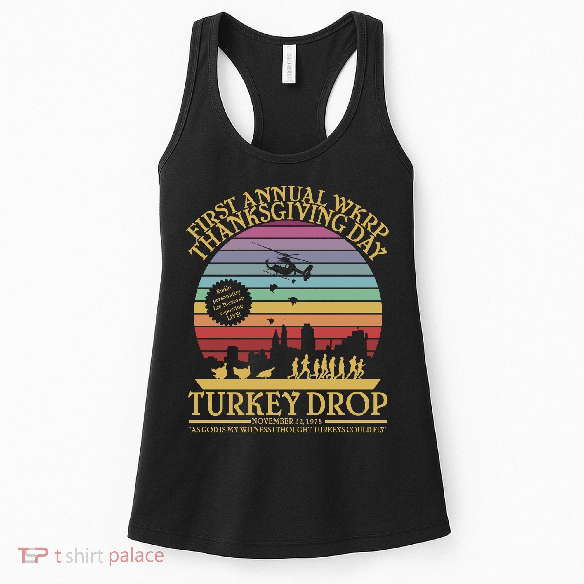 WKRP Thanksgiving Turkey Drop Funny Retro Women's Tank Top