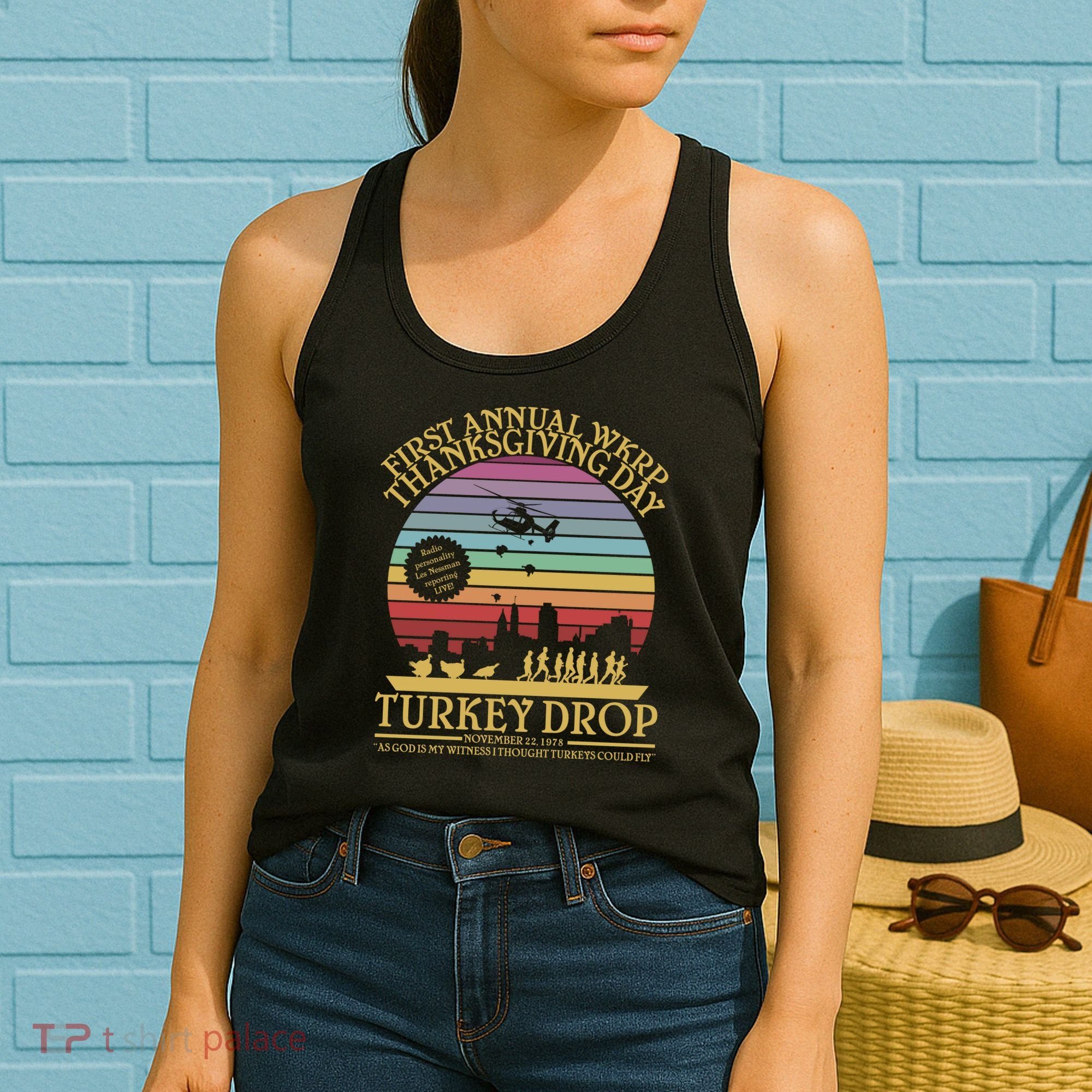 WKRP Thanksgiving Turkey Drop Funny Retro Women's Tank Top