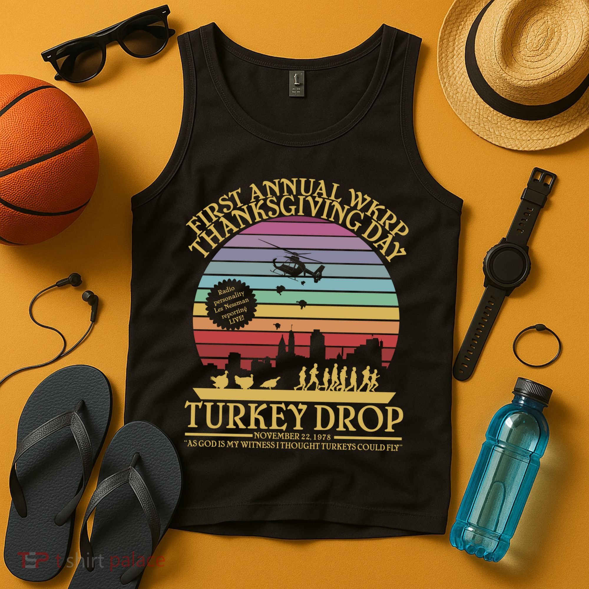 WKRP Thanksgiving Turkey Drop Funny Retro Tank Top