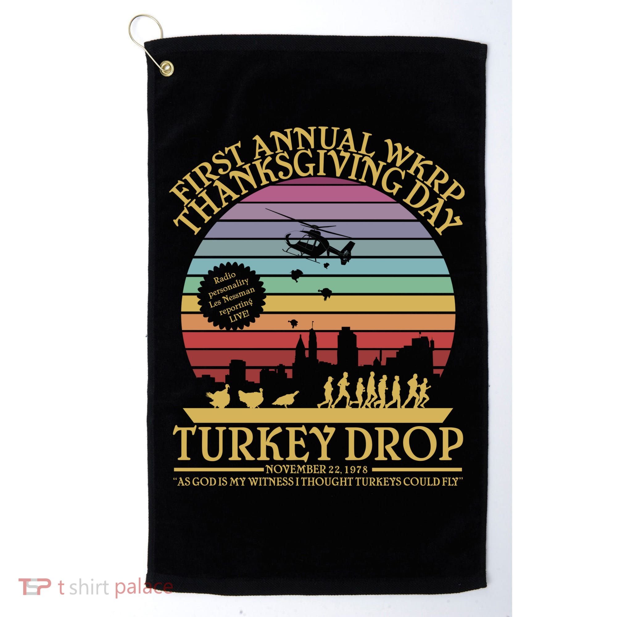 WKRP Thanksgiving Turkey Drop Funny Retro Golf Towel