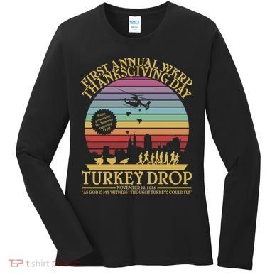 WKRP Thanksgiving Turkey Drop Funny Retro Women's Long Sleeve Shirt