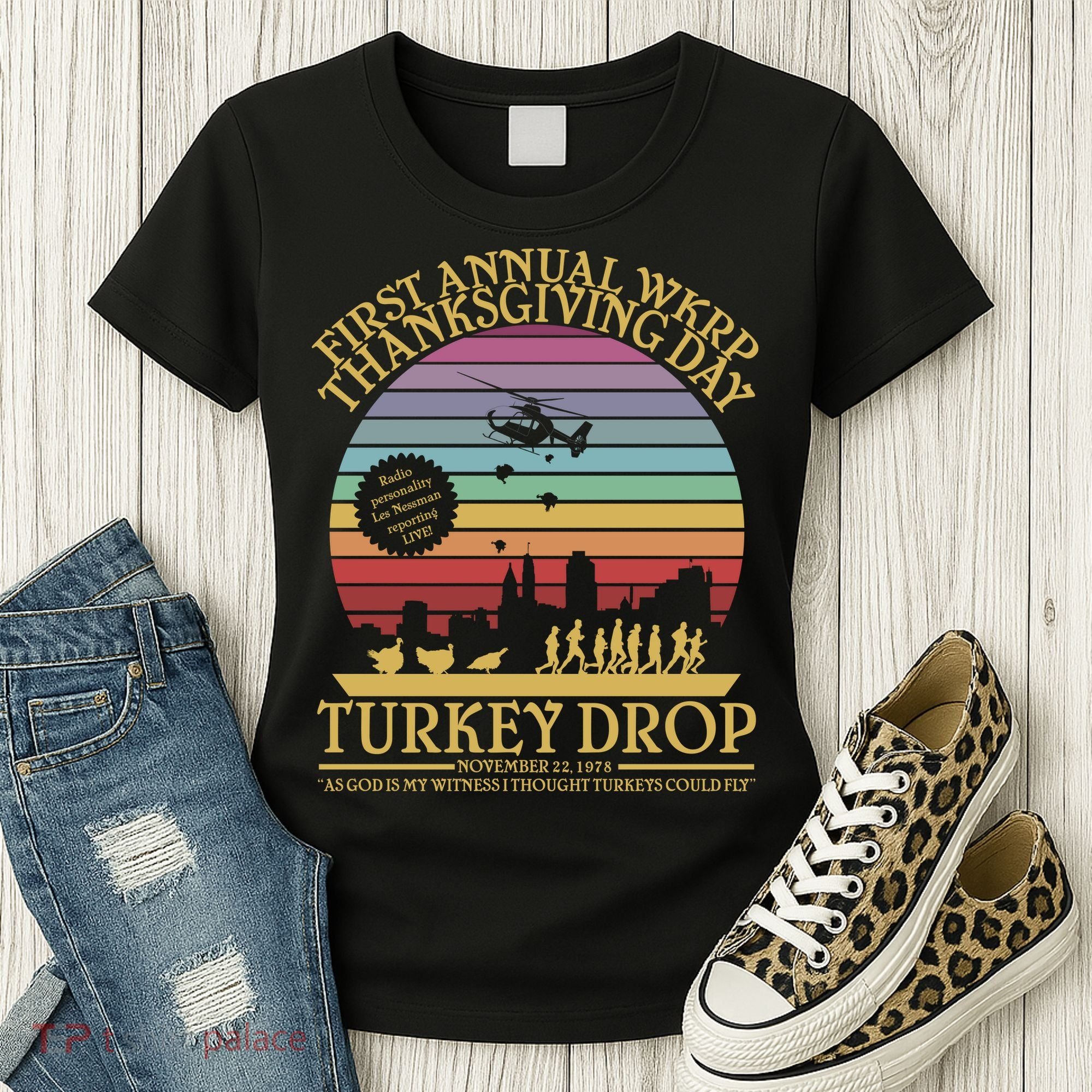 WKRP Thanksgiving Turkey Drop Funny Retro Women's T-Shirt