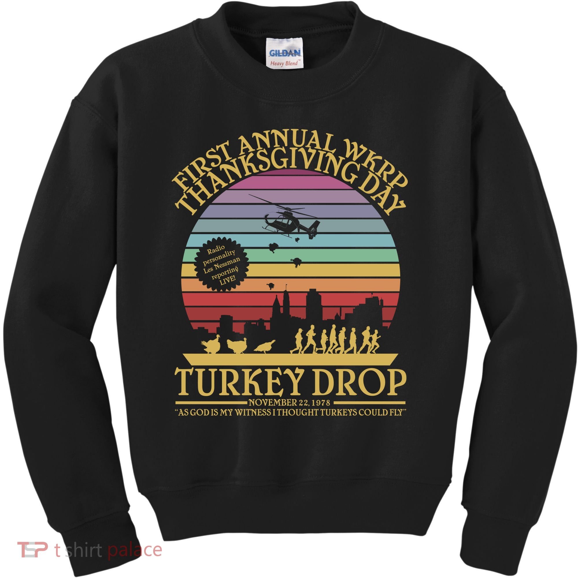 WKRP Thanksgiving Turkey Drop Funny Retro Kids Sweatshirt