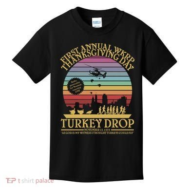 WKRP Thanksgiving Turkey Drop Funny Retro Kids T-Shirt