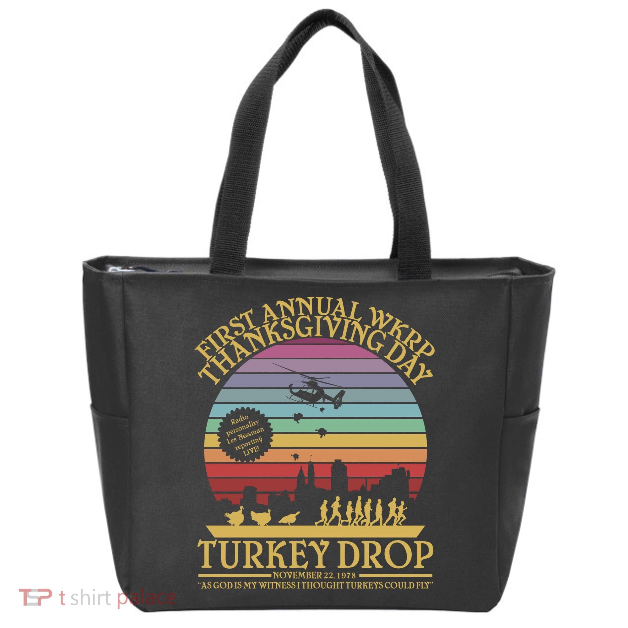 WKRP Thanksgiving Turkey Drop Funny Retro Tote Bag