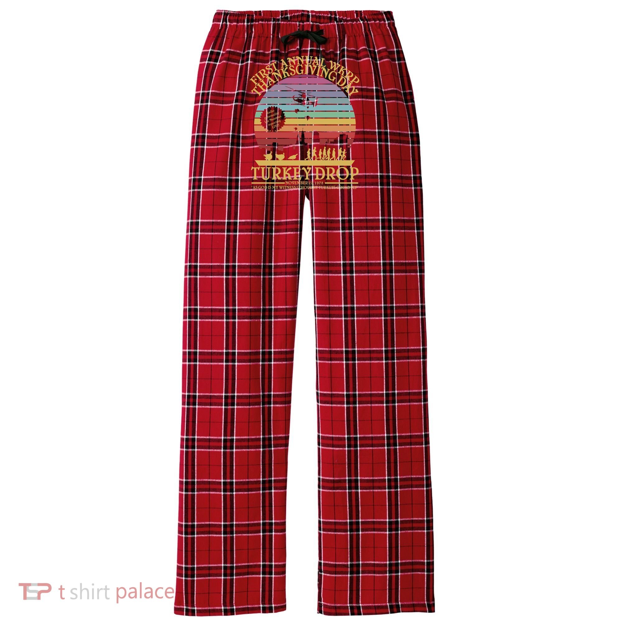 WKRP Thanksgiving Turkey Drop Funny Retro Women's Flannel Plaid Pajama Pants