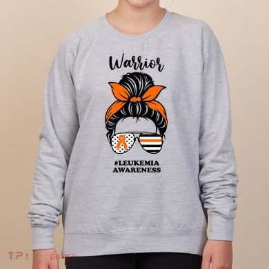 Warrior Leukemia Awareness Orange Ribbon Messy Bun Women's Sweatshirt