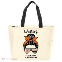 Warrior Leukemia Awareness Orange Ribbon Messy Bun Tote Bag thumb 0