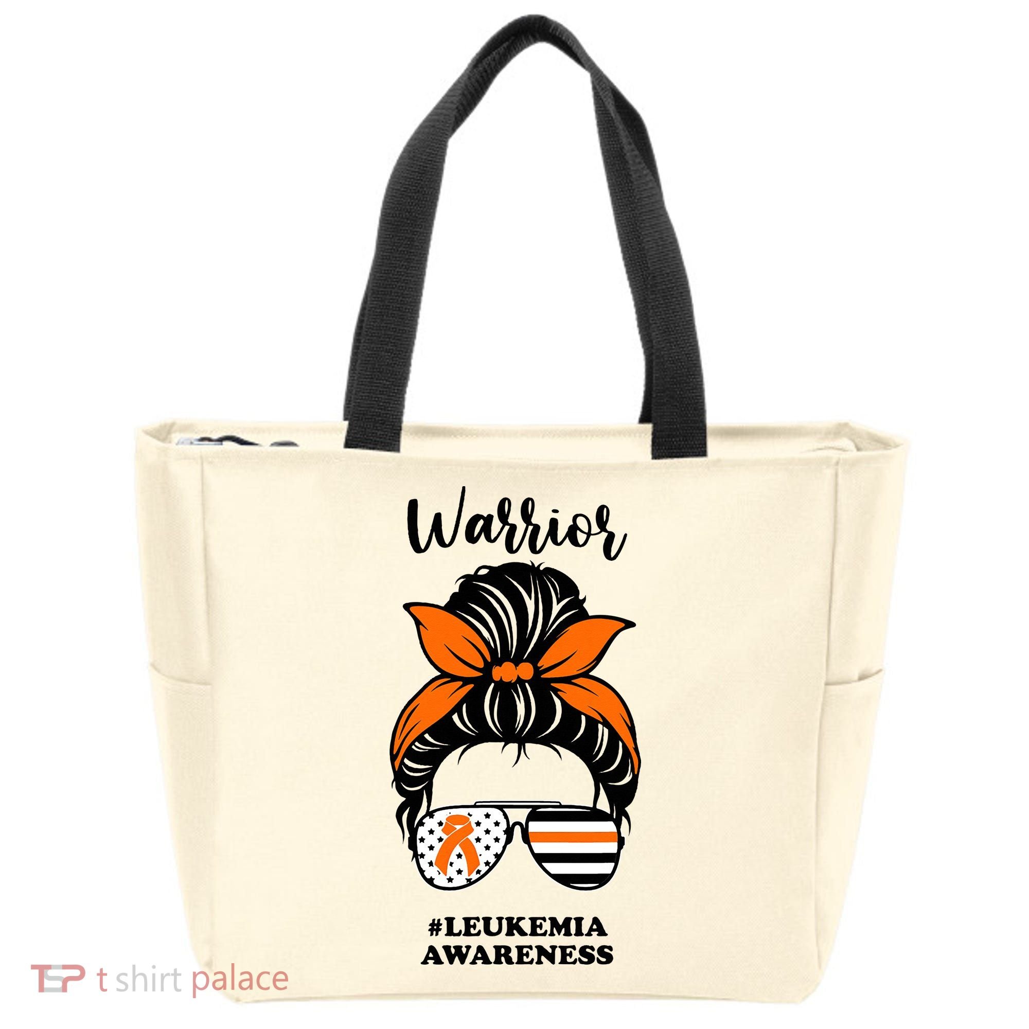 Warrior Leukemia Awareness Orange Ribbon Messy Bun Tote Bag