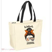 Warrior Leukemia Awareness Orange Ribbon Messy Bun Tote Bag thumb 2