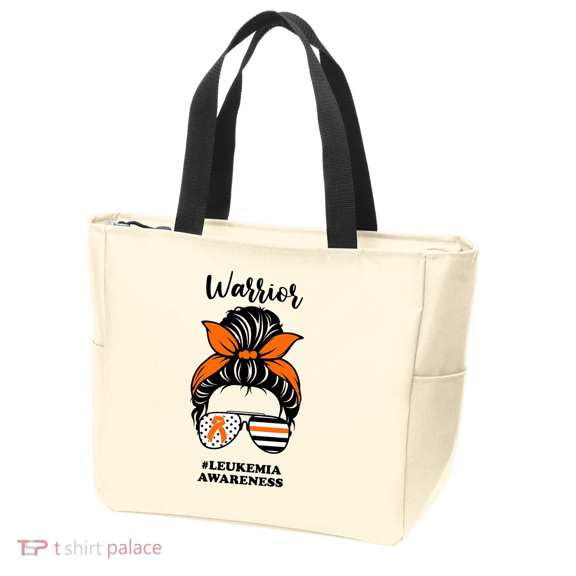 Warrior Leukemia Awareness Orange Ribbon Messy Bun Tote Bag