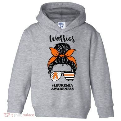 Warrior Leukemia Awareness Orange Ribbon Messy Bun Toddler Hoodie