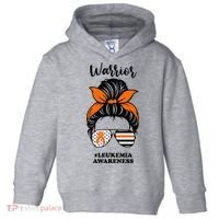 Warrior Leukemia Awareness Orange Ribbon Messy Bun Toddler Hoodie thumb 0