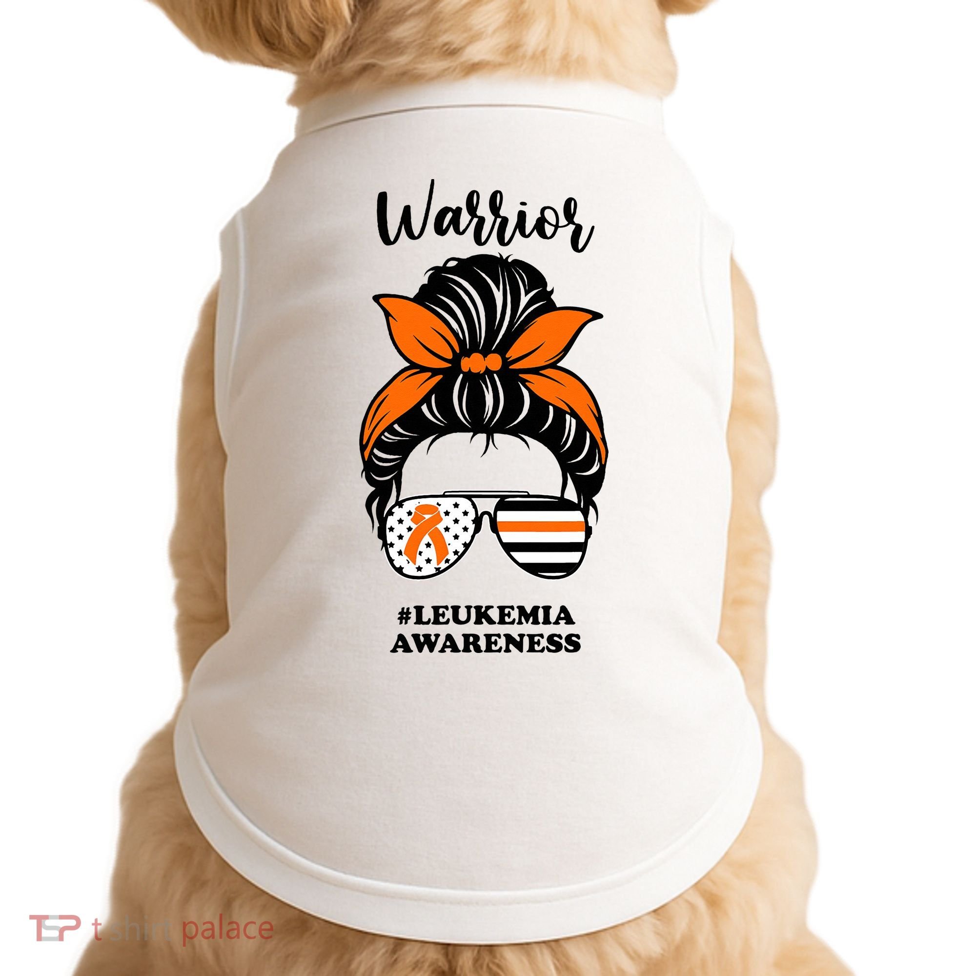 Warrior Leukemia Awareness Orange Ribbon Messy Bun Doggie Tank