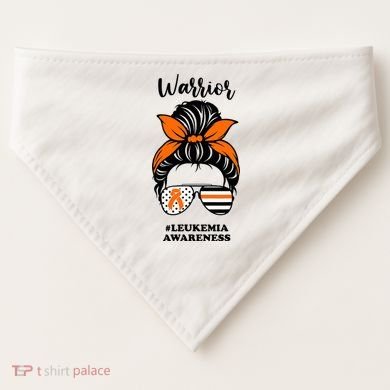 Warrior Leukemia Awareness Orange Ribbon Messy Bun USA-Made Doggie Bandana