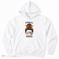Warrior Leukemia Awareness Orange Ribbon Messy Bun Hoodie thumb 0