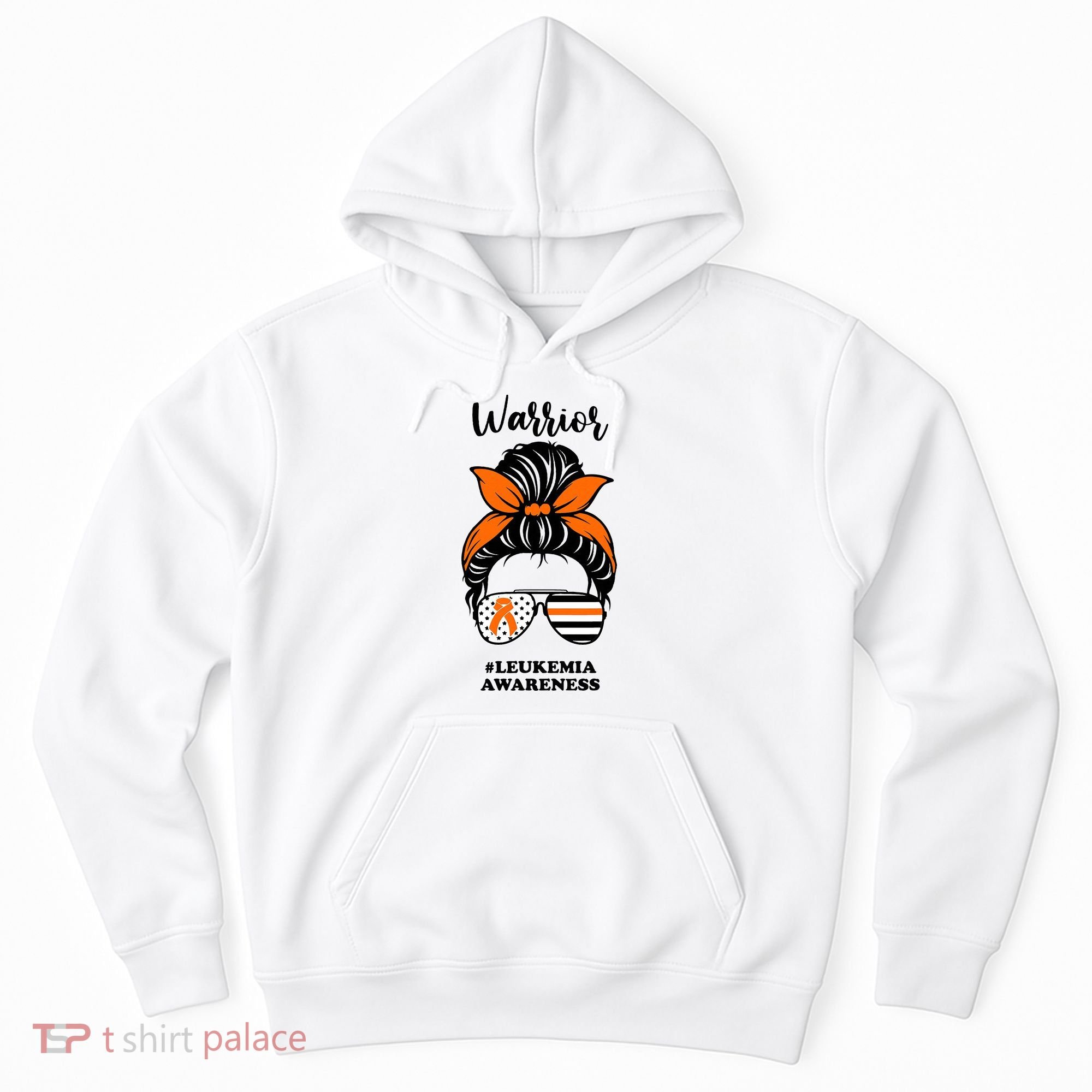 Warrior Leukemia Awareness Orange Ribbon Messy Bun Hoodie