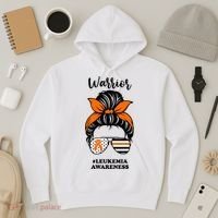 Warrior Leukemia Awareness Orange Ribbon Messy Bun Hoodie thumb 3