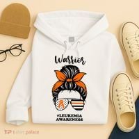 Warrior Leukemia Awareness Orange Ribbon Messy Bun Hoodie thumb 4