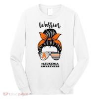 Warrior Leukemia Awareness Orange Ribbon Messy Bun Long Sleeve Shirt thumb 0