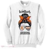 Warrior Leukemia Awareness Orange Ribbon Messy Bun Sweatshirt thumb 0