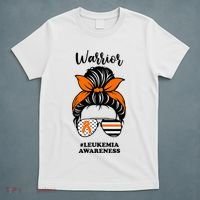Warrior Leukemia Awareness Orange Ribbon Messy Bun T-Shirt thumb 5