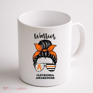 Warrior Leukemia Awareness Orange Ribbon Messy Bun Coffee Mug back