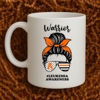 Warrior Leukemia Awareness Orange Ribbon Messy Bun Coffee Mug thumb 2