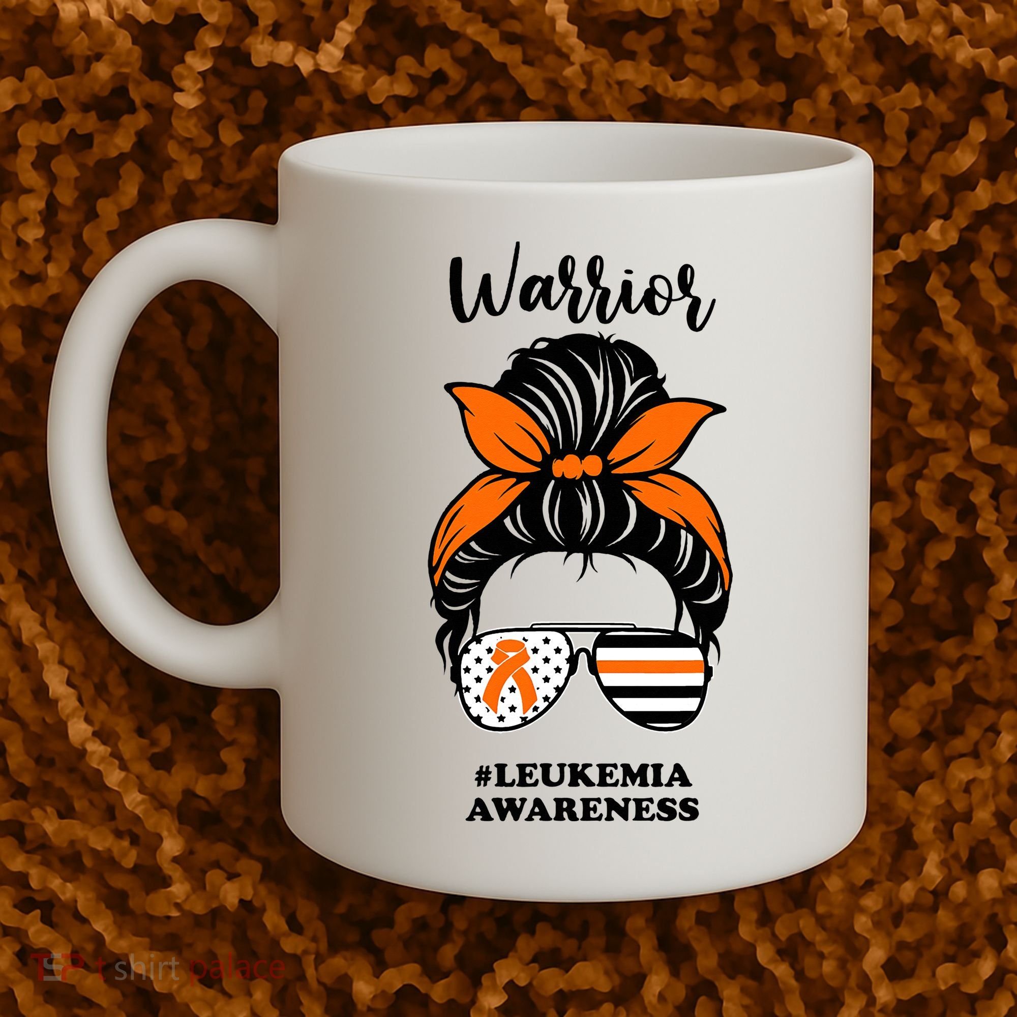 Warrior Leukemia Awareness Orange Ribbon Messy Bun Coffee Mug