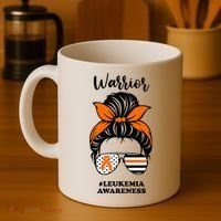 Warrior Leukemia Awareness Orange Ribbon Messy Bun Coffee Mug thumb 4