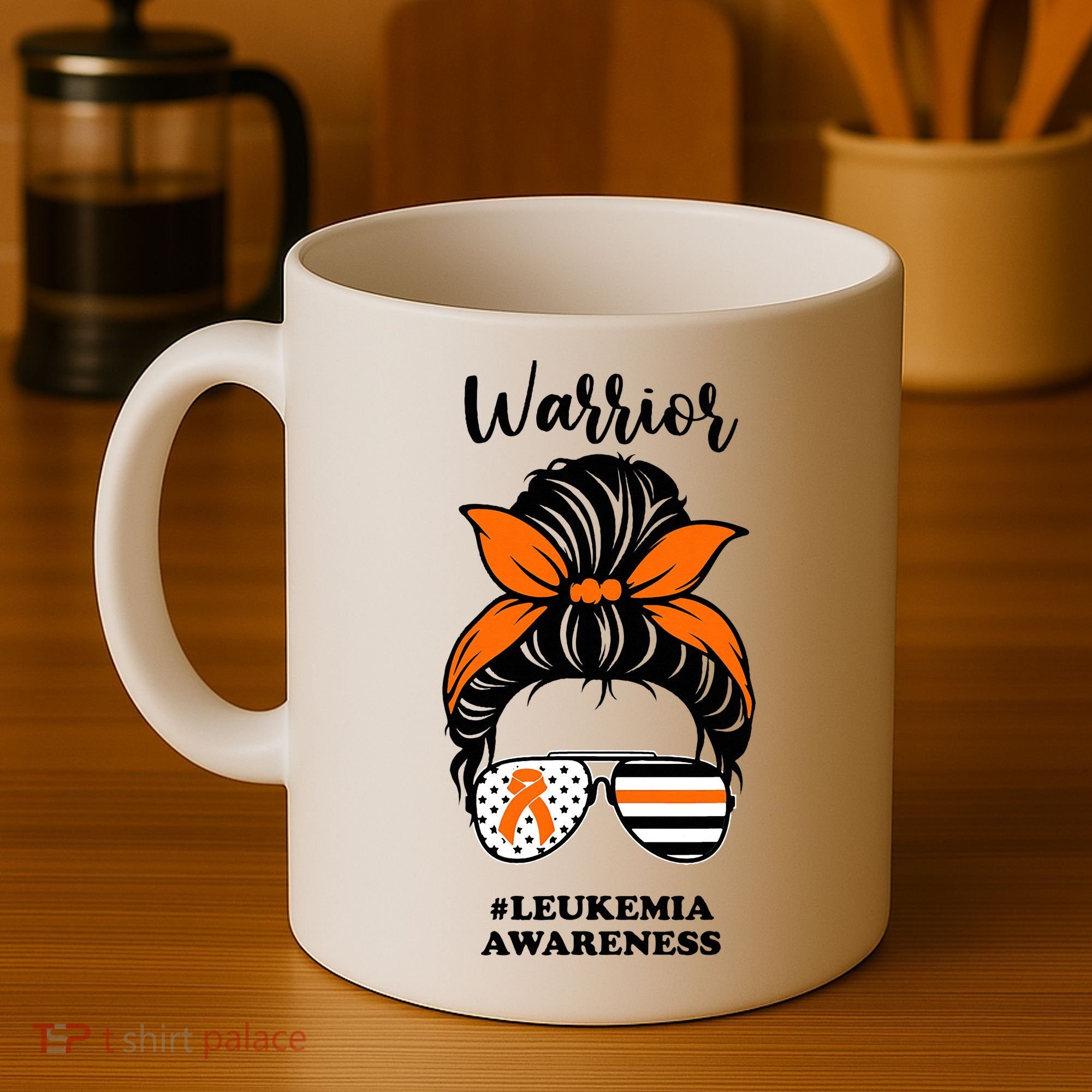 Warrior Leukemia Awareness Orange Ribbon Messy Bun Coffee Mug