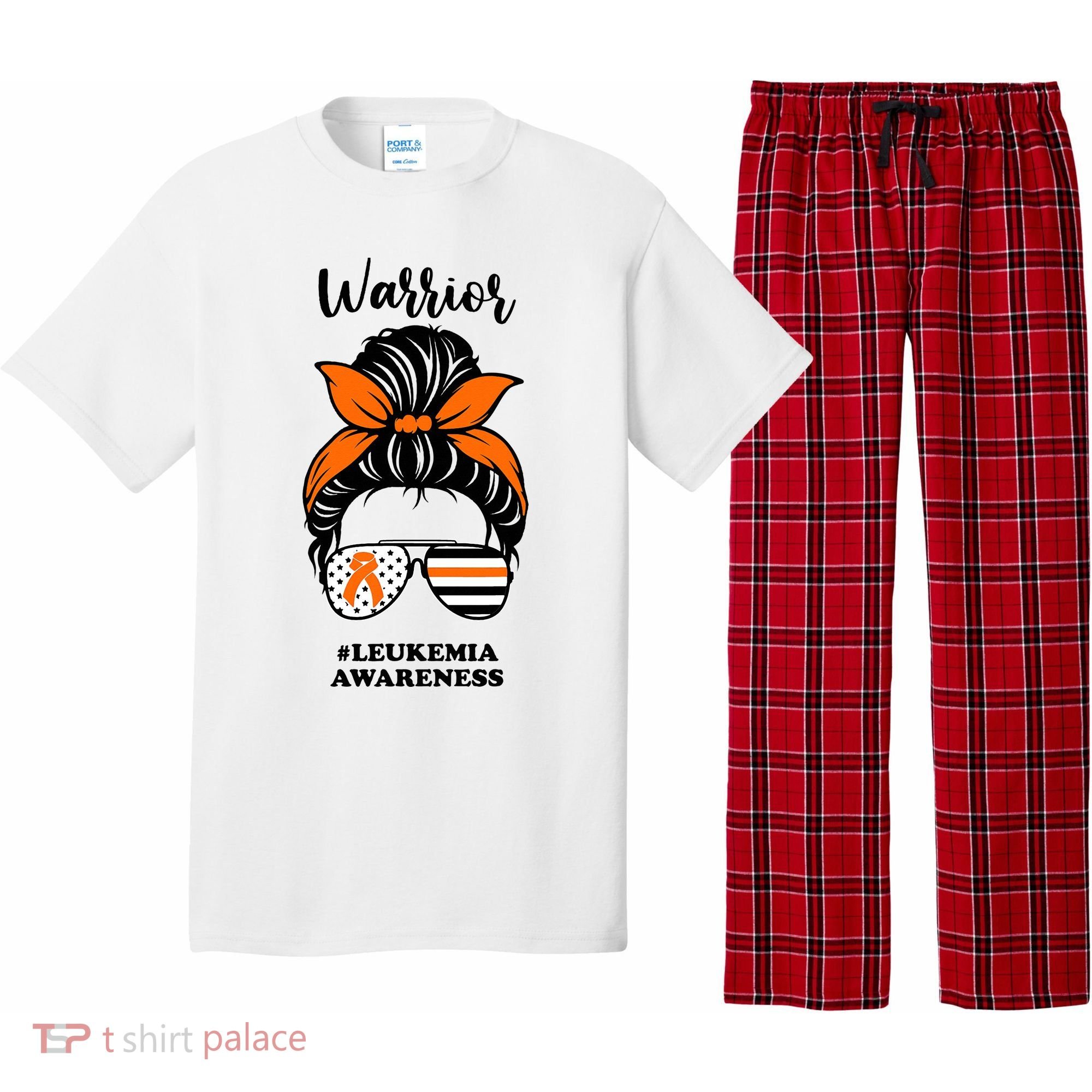 Warrior Leukemia Awareness Orange Ribbon Messy Bun Pajama Set
