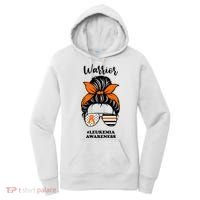 Warrior Leukemia Awareness Orange Ribbon Messy Bun Women's Hoodie thumb 0