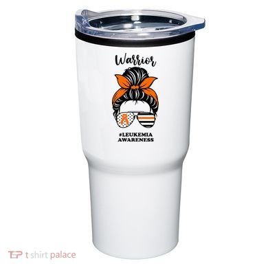 Warrior Leukemia Awareness Orange Ribbon Messy Bun Tumbler